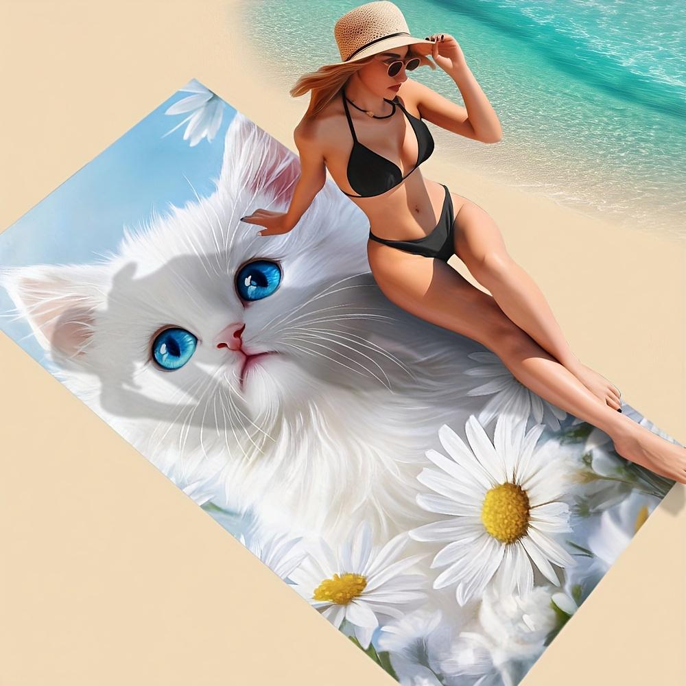 Modern Cat Print Quick Dry Microfiber Towel, Polyester for Pool Bath Yoga Camping Travel
