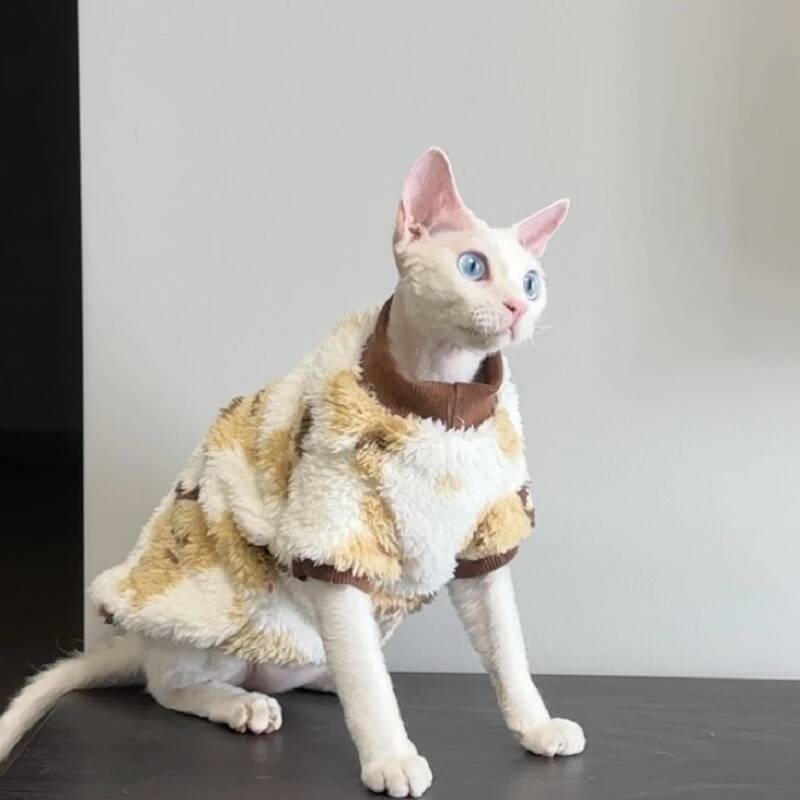 BXX Vintage Floral Print Cat Sweatshirt Soft Thick Warm Autumn Winter Clothes For Sphynx Devon Rex Hairless Kitten
