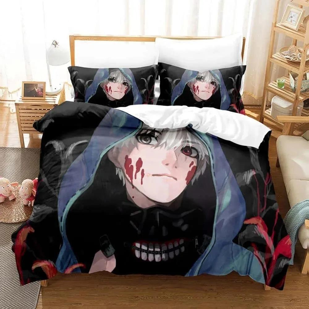 3D Печать Аниме С Коллекцией Постельного Белья Tokyo Ghoul Коллекция Постельного Белья Односпальная Двуспальная Полная Полуторная Кровать Размер King Size Коллекция Постельного Белья Для Взрослых Детей Спальня Пододеяльник