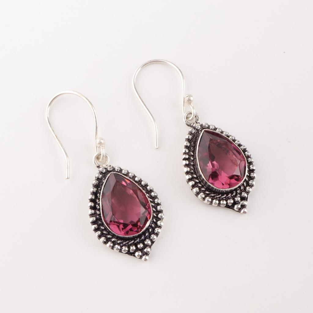 Rhodolite Gemstone Earrings 925 Sterling Silver Handmade Jewelry Boho Earrings EE-164-5