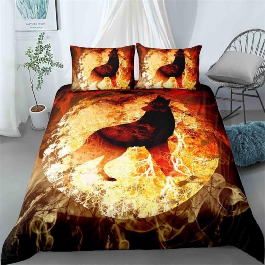 Wolf Moon Bedding Set Animal 3D Polyester Pillowcases Quilt Cover Home Decor Gift Twin King Queen Duvet Cover Set