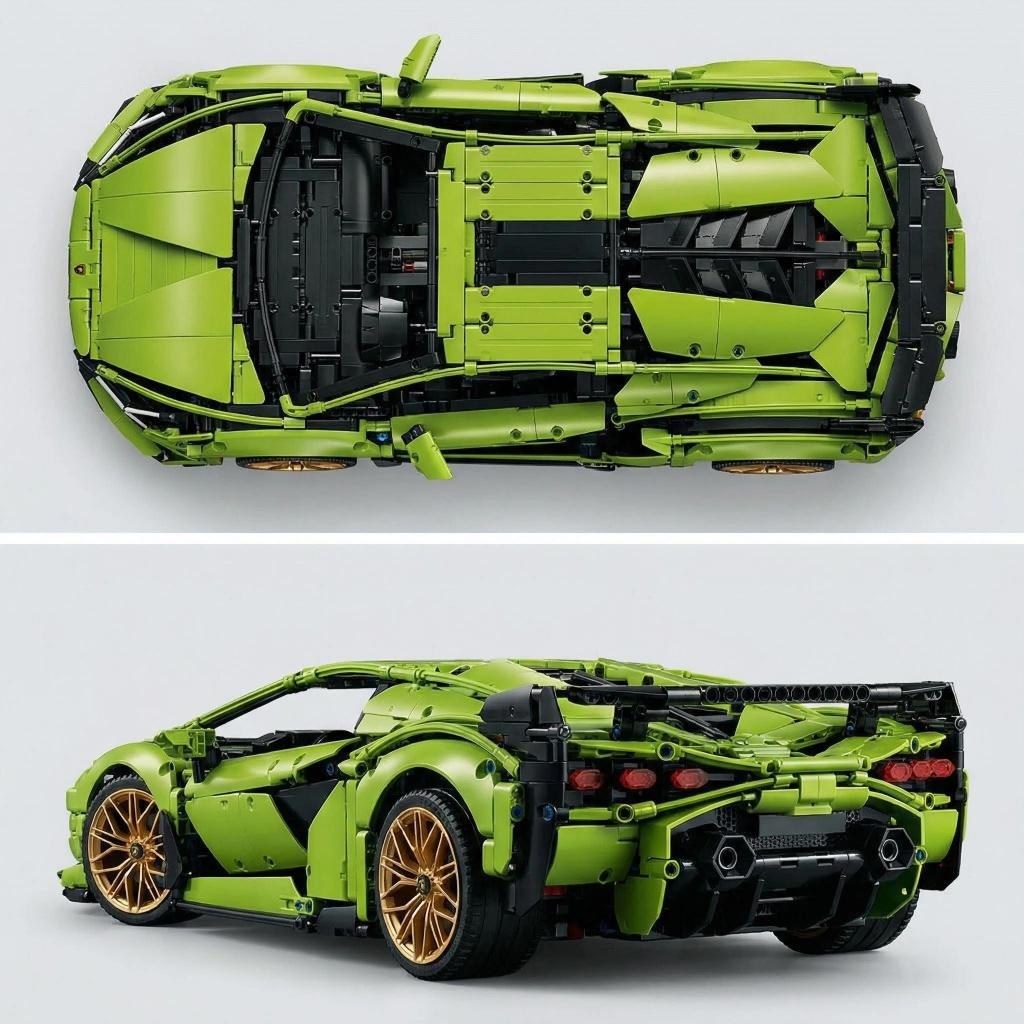 Зеленый Суперкар Строительные Блоки, Модель Гоночного Автомобиля Technic с Золотыми Колесами, Кирпичики для Самостоятельной Сборки, STEM Игрушка