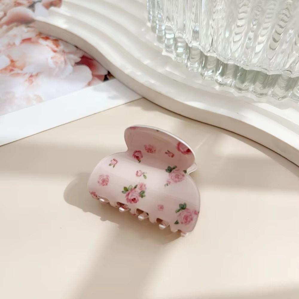 Acetate Material Hair Claw Clip Pink Floral Print Flower Barrette Clip Women Girls