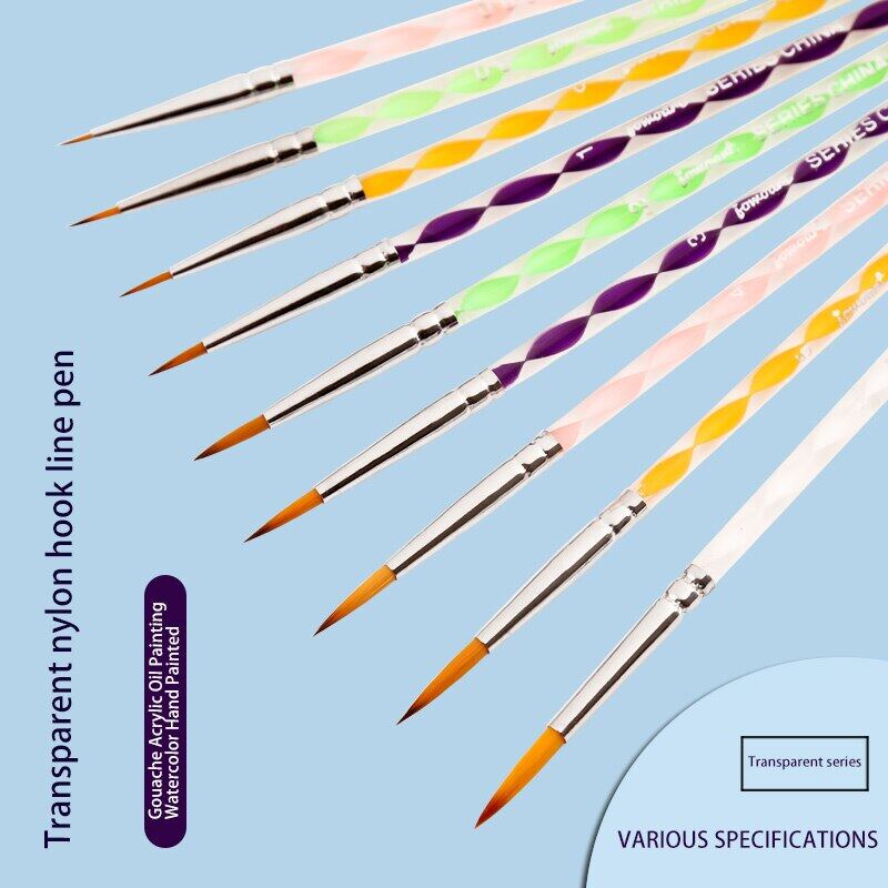 JOWOART Very Fine Tip Art Paint Brush Nylon Hair 9 Piece Watercolor Transparent Color Rod Hook Line Stroke Pen Drawing Supply