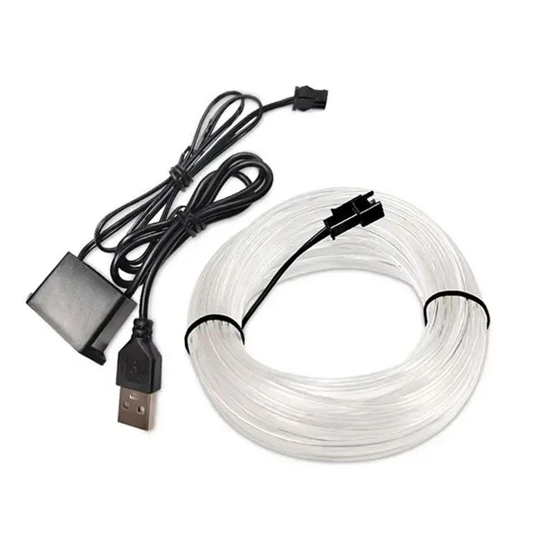 Светодиодная EL-неоновая лента для салона автомобиля, USB, гибкая, атмосферная подсветка, 3 м / 5 м опционально, лампа для DIY-оформления салона автомобиля