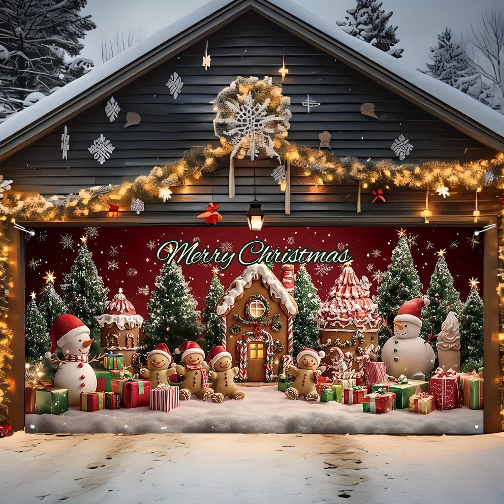 Merry Christmas garage banner polyester winter decoration suitable for home and courtyard Christmas decoration