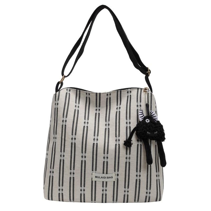 Полосатая холщовая сумка женская 2024 новая модная большая вместительная сумка-мессенджер для поездок на работу повседневная студенческая сумка-тоут