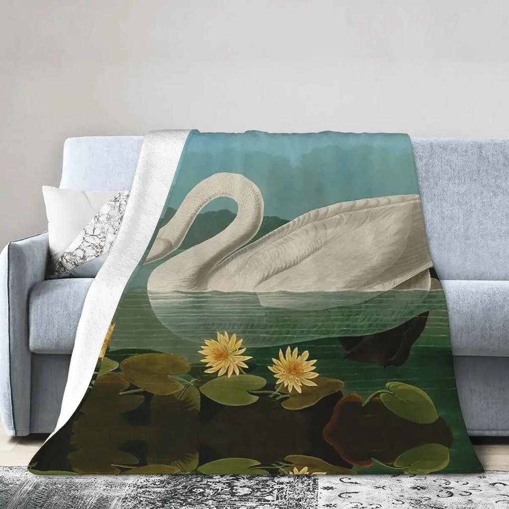 Common American Swan Birds Of America Audubon Blanket Soft Warm Flannel Throw Blanket Cover for Bed Living Room Picnic Couch