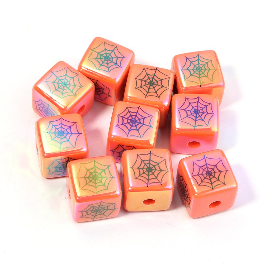 10pcs/lot Halloween Series Printed Beads Colorful Loose Round Heart Shape Acrylic Beads For DIY Charms Bracelet Necklace Jewelry