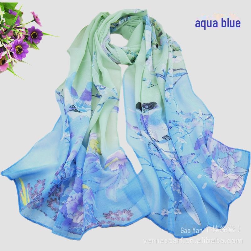 Шелковый шифоновый шарф «Сорока» на весну и лето — длинный, женственный дизайн
