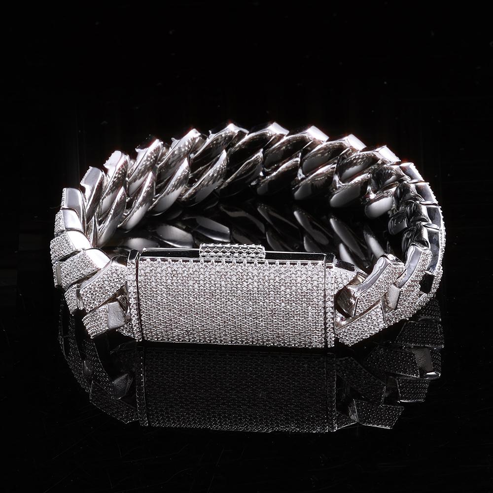 NUOYA Iced Out Zircon Cuban Chain Bracelet 22MM Width 4 Row Diamond Gold Plated Miami Cuban Link Chain Hip Hop Jewelry for Men