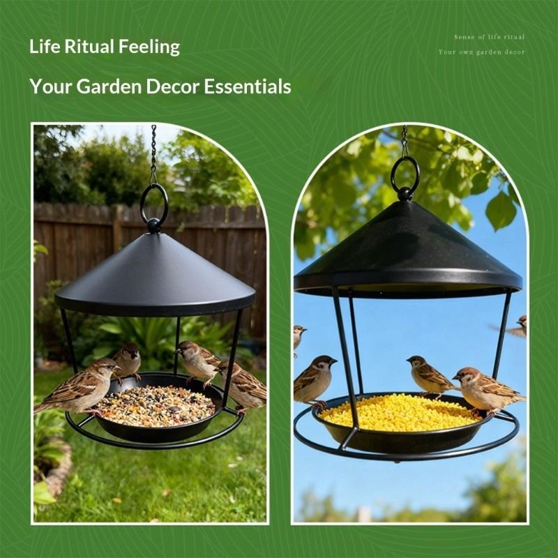 Rings Iron Hanging Bird Feeder For Garden Art Providing Simple Setups And High Capacity Bird Feeding HX6C