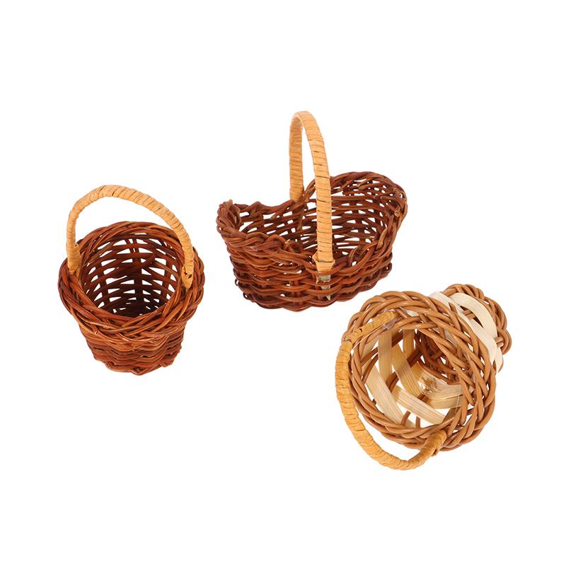 1Pcs Dollhouse Miniature Woven Flower Basket Hand Basket Storage Basket Kids Pretend Play Toy Doll House Accessories