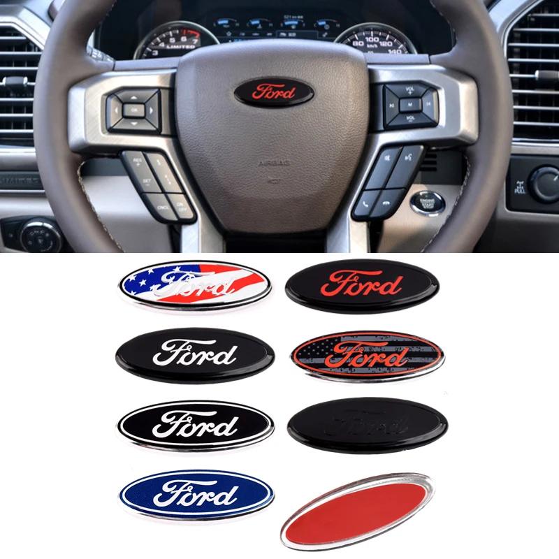 Sticker For Ford MK4 Taurus Escape Ecosport Edge Focus Ranger Mondeo Fiesta Kuga Fusion 58x22mm Alloy Car Steering Wheel Emblem