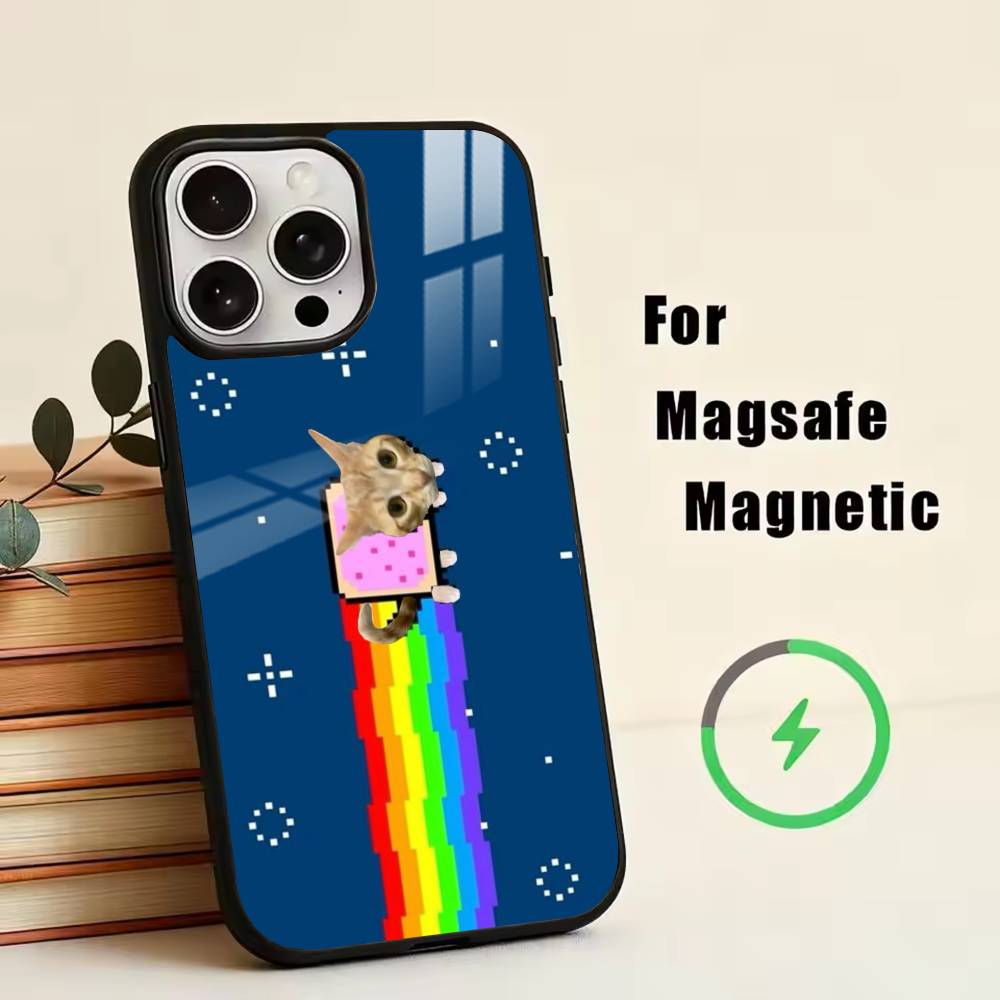 Милый N-Нян К-Кот Чехол для телефона для iPhone17,16,15,14,13,12,11 Plus,Pro Магнитный с беспроводной зарядкой Magsafe