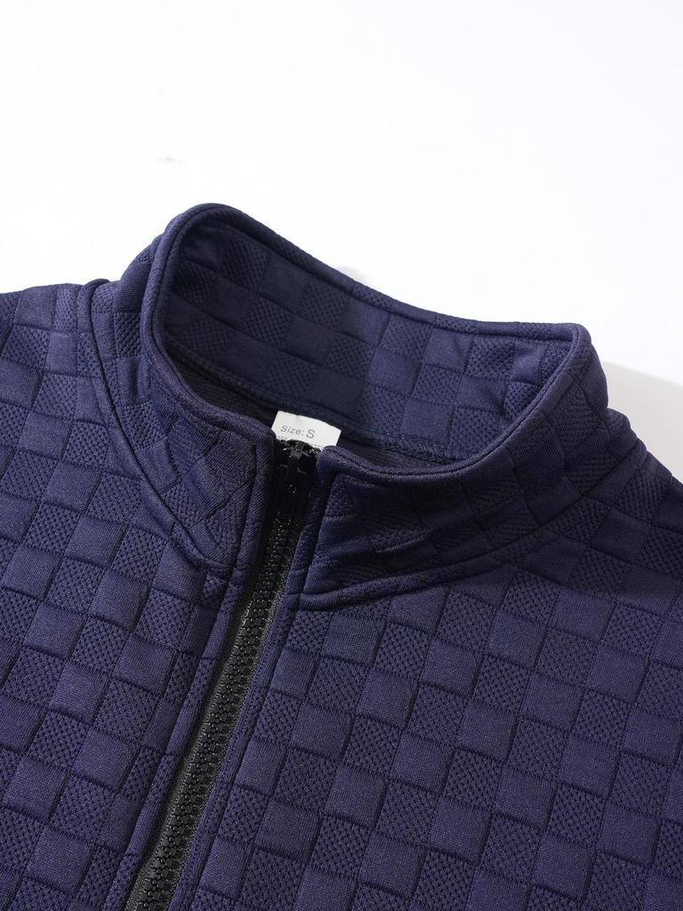 Мужская тактическая флисовая толстовка на молнии в клетку с воротником-стойкой