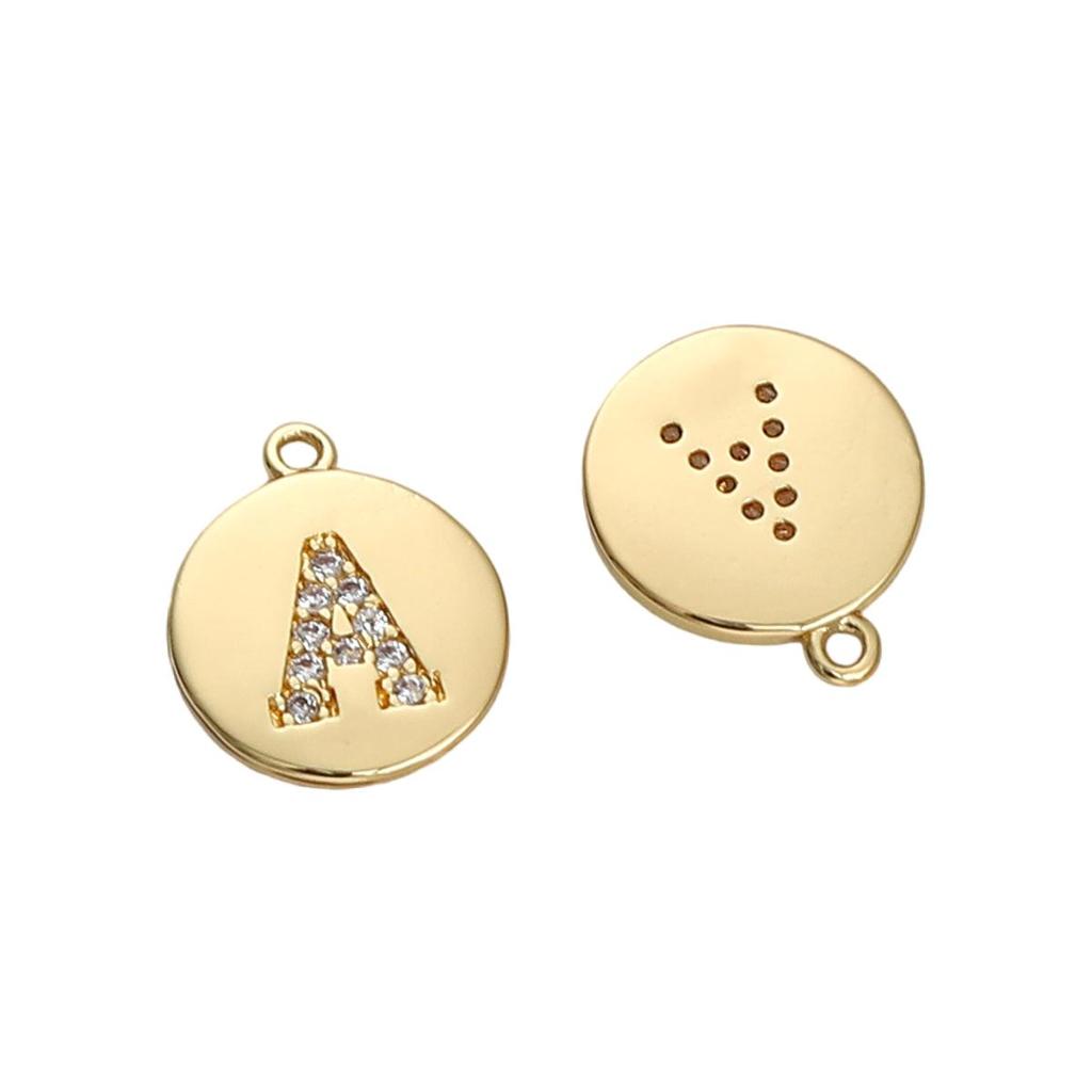 Copper Zirconium Inlaid Circular 26 Letter Pendant For DIY Jewelry Making Craft Accessories
