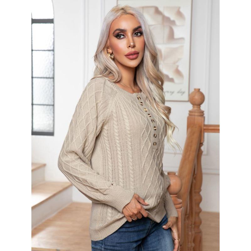 Осенне-зимний женский свитер, повседневный вязаный пуловер на пуговицах с длинными рукавами, свитер