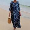 2025 Women's Retro Floral Print Long Sleeve Midi Dress - European & American Vintage Style