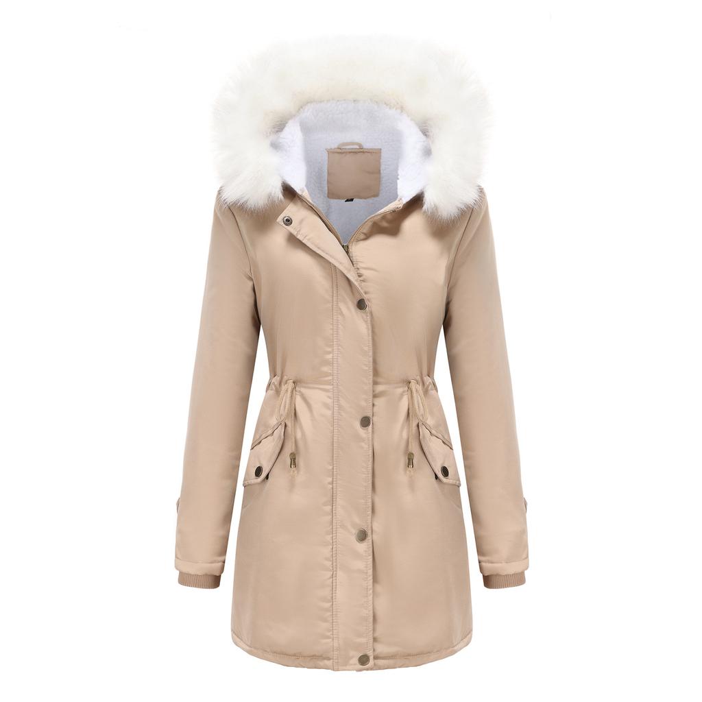 Jackets for Women Fleece Autumn and Winter Removable Hair Collar Women's Pie Over Long-sleeved Hooded Cotton Coat Velvet Coat Cotton Clothing Women