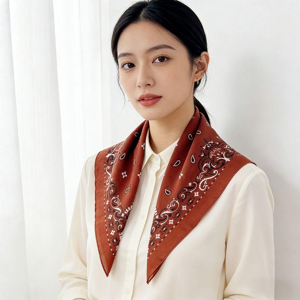 Korean Cashew Nut Print Silk Scarf Breathable Square Handkerchief Simple Small Scarves  Female