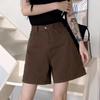 Коричневые джинсовые шорты для женщин с высокой талией, повседневные полубрюки, прямые джинсы, шорты-трапеции, винтажный стиль, одежда 2000 года, лето