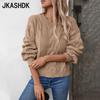Women's Fashion Casual Fall Winter Solid Color Print Long Sleeve O-Neck Sweaters