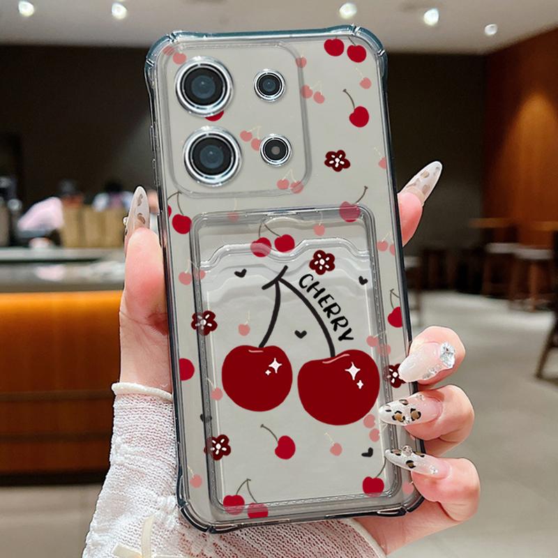Мягкий силиконовый тонкий чехол с рисунком вишни для Xiaomi 14T 13T Pro Poco F6 X6 Pro C65 Redmi Note 13 12 Pro 11, противоударный прозрачный чехол для слота для карт, задняя крышка