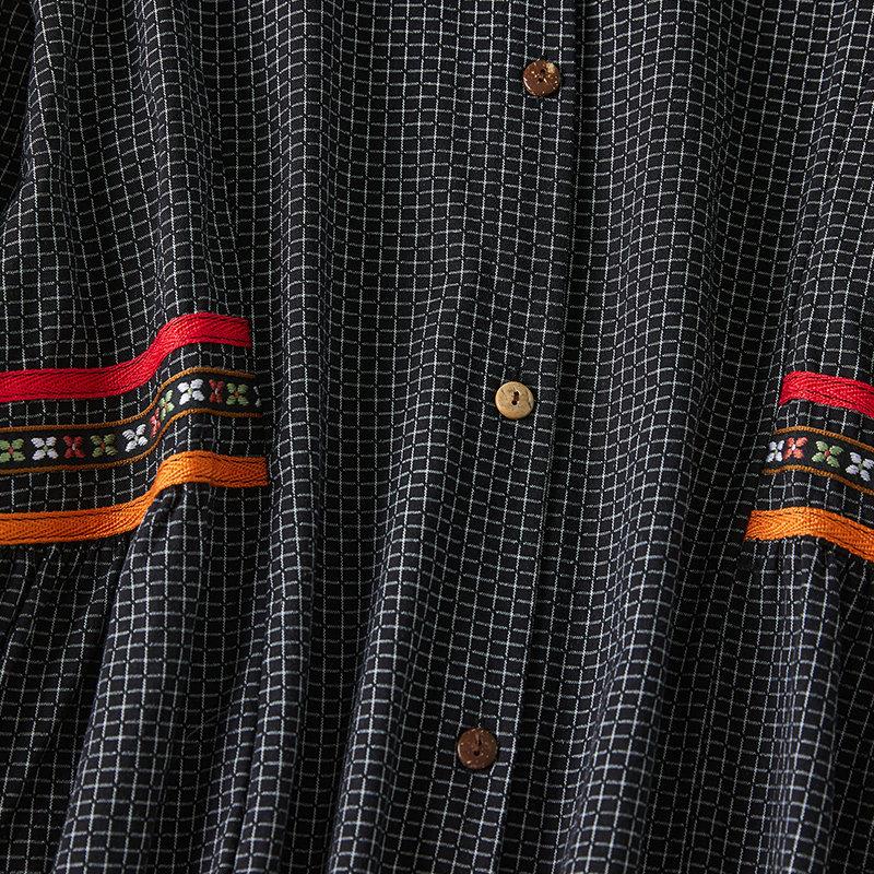 Осеннее литературное платье Plus с длинными рукавами в клетку, женские платья-рубашки средней и длинной длины