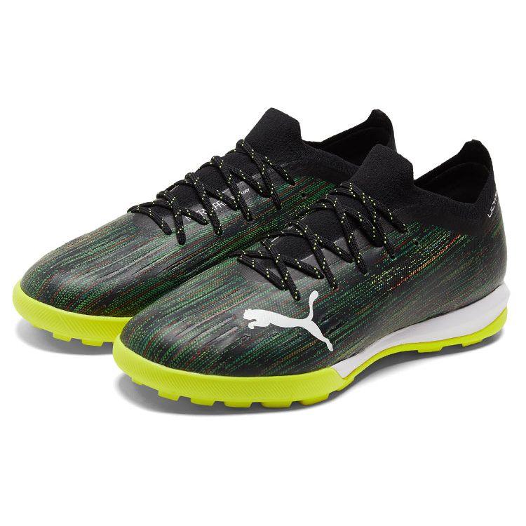 Puma Ultra 1.2 Pro Cage Round Toe Comfortable TF (Rubber Studs) Artificial Turf Soccer Shoes Men Soccer Shoes Black White Yellow 106346-01