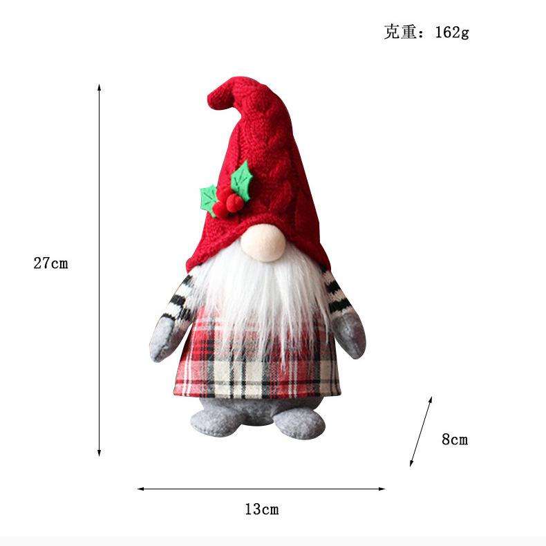 Cute Braid Faceless Doll Plaid Hooded Forest Old Man Doll Home Plush Desktop Ornaments