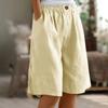 Women's Fashion Solid Color Pants Pocket Button Up Capris Loose Elastic Waist Cotton Linen Shorts Pants for Women Women’s Pants
