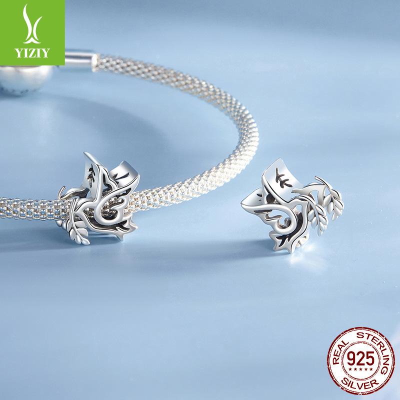 Peace And Love Anti-War Series Heart-Shaped Safety Chain Diy Bracelet Beaded Accessories 925 Silver Beads