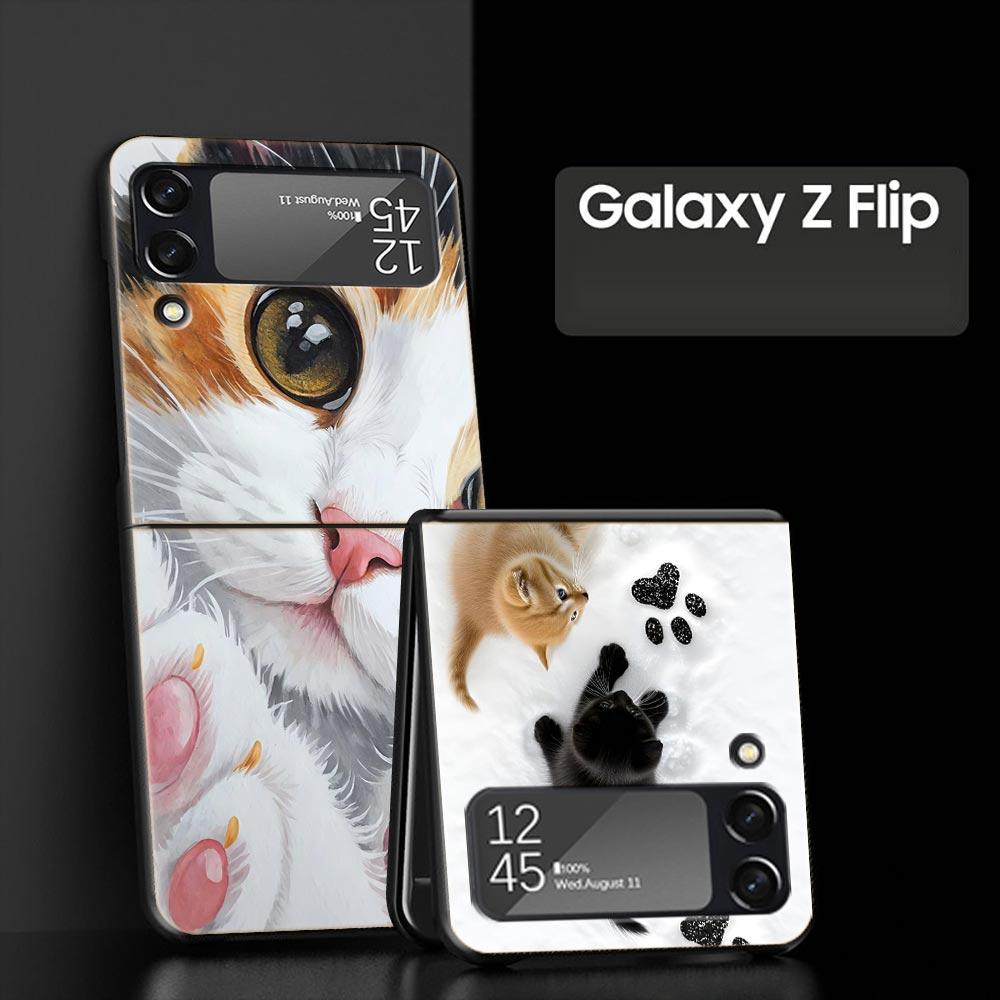 Милый кот Жесткий ПК Чехол для Телефона Для Samsung Galaxy Z Flip 7 6 5 4 Черный Чехол Для Galaxy Z Flip 3 Складной Fundas Чехол Capas Сумки