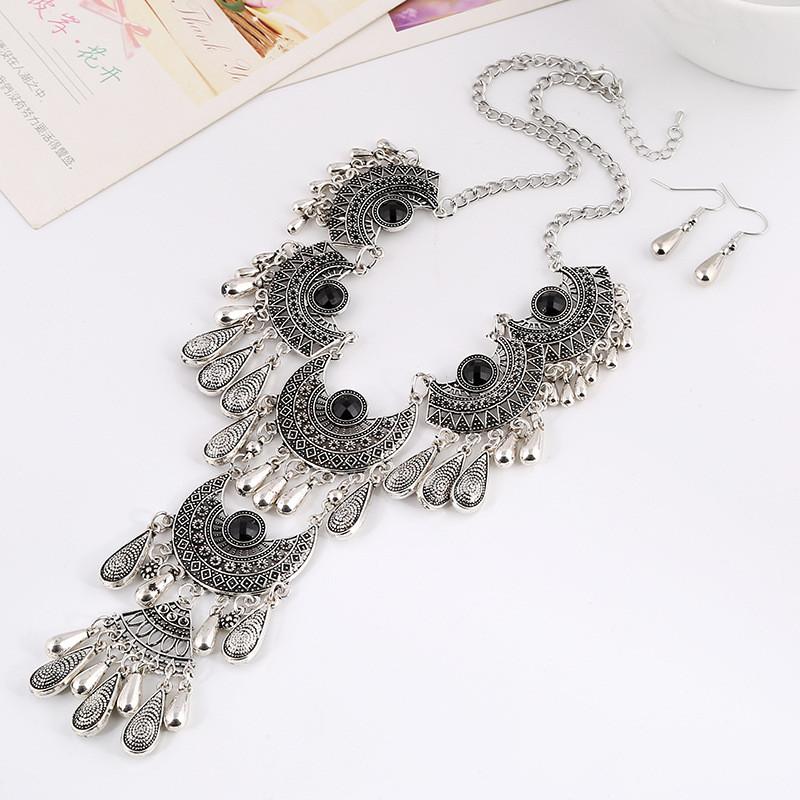 Drop Water Elegant Pendant Necklace Earrings Set Women Vintage Jewelry Accessory