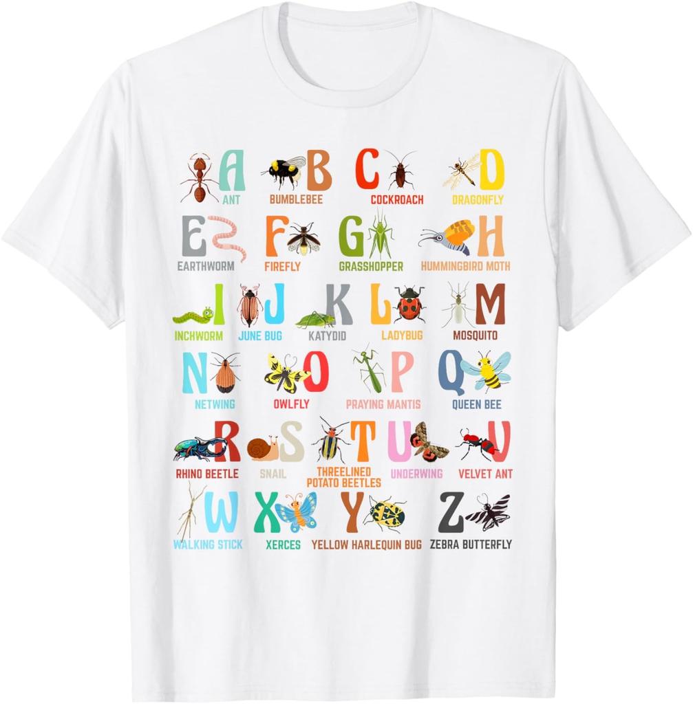Смешные Животные Насекомые Алфавит Детский Сад Снова в Школу Футболка