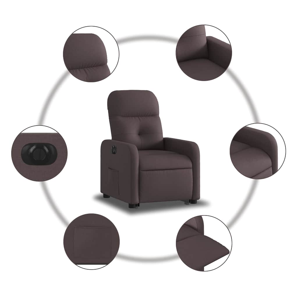 Electric Recliner Chair with Rising Function Dark Brown Fabric
