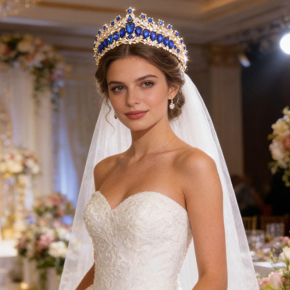 Metal Bridal Crystal Hair Ornaments Colorful Bridal Hairpin Fashion Hair Crown Wedding Jewelry