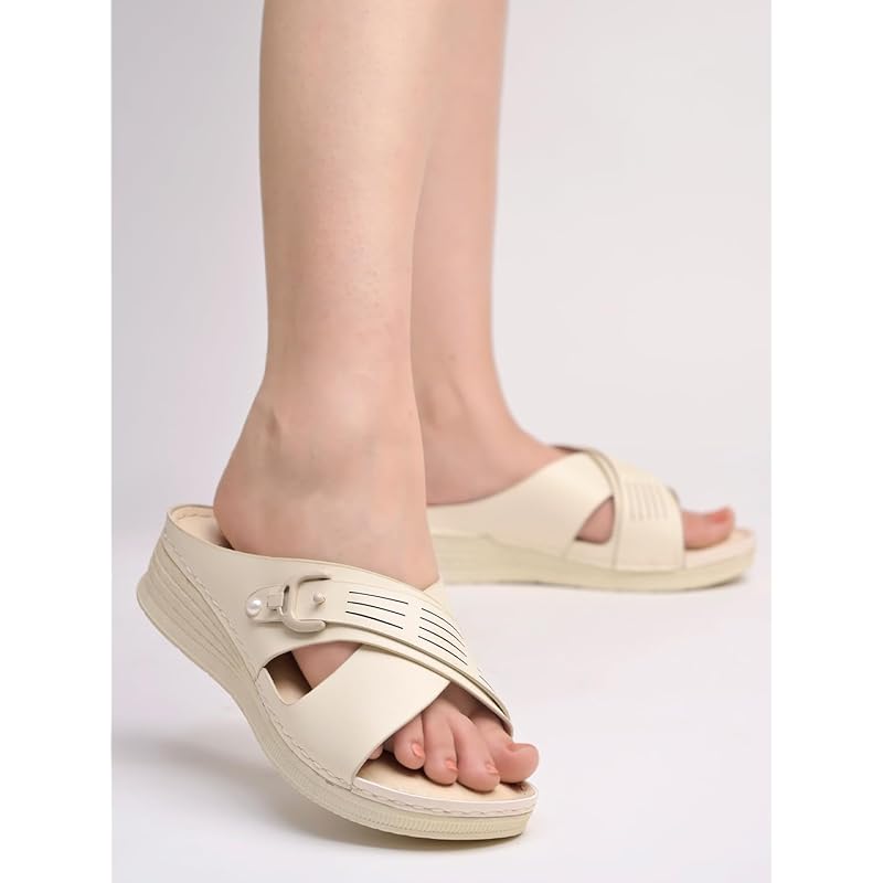Shoetopia Comfortable Cream Doctor Sole Heels For Women & Girls /Eu38