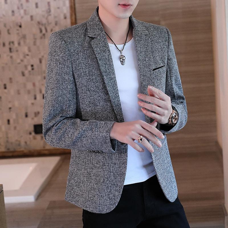 Мужской приталенный деловой повседневный пиджак корейской моды из полиэстера для всех сезонов в эксклюзивном стиле