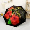 Maori Tattoo Art With Hibiscus Flowers Outdoor Automatic Umbrella Compact 8 Rib Design Lightweight Perfect For Outdoor Adventures Stylish Accessory