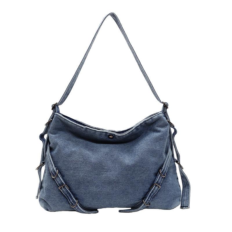 Korean Version Ins Large-capacity Bag Women's 2025 New Retro Denim Bag Texture Versatile Commuter Casual Messenger Bag
