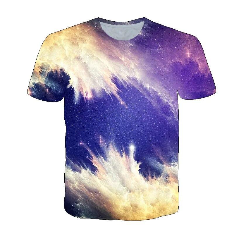 Летняя красивая мужская футболка со звездным небом, новые интересные футболки с рисунком космической туманности, модная дышащая футболка с 3D принтом, топ