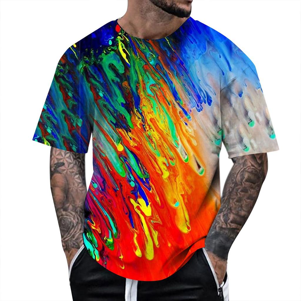 Summer Fun 3D Pattern Tie Dyeing T-shirt Color Painting 3D Printing Men's T-shirt Short Sleeve Top