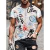 Летняя мужская футболка Модная футболка с граффити 3D-принт Повседневная свободная уличная футболка с коротким рукавом Топ Пуловер Одежда