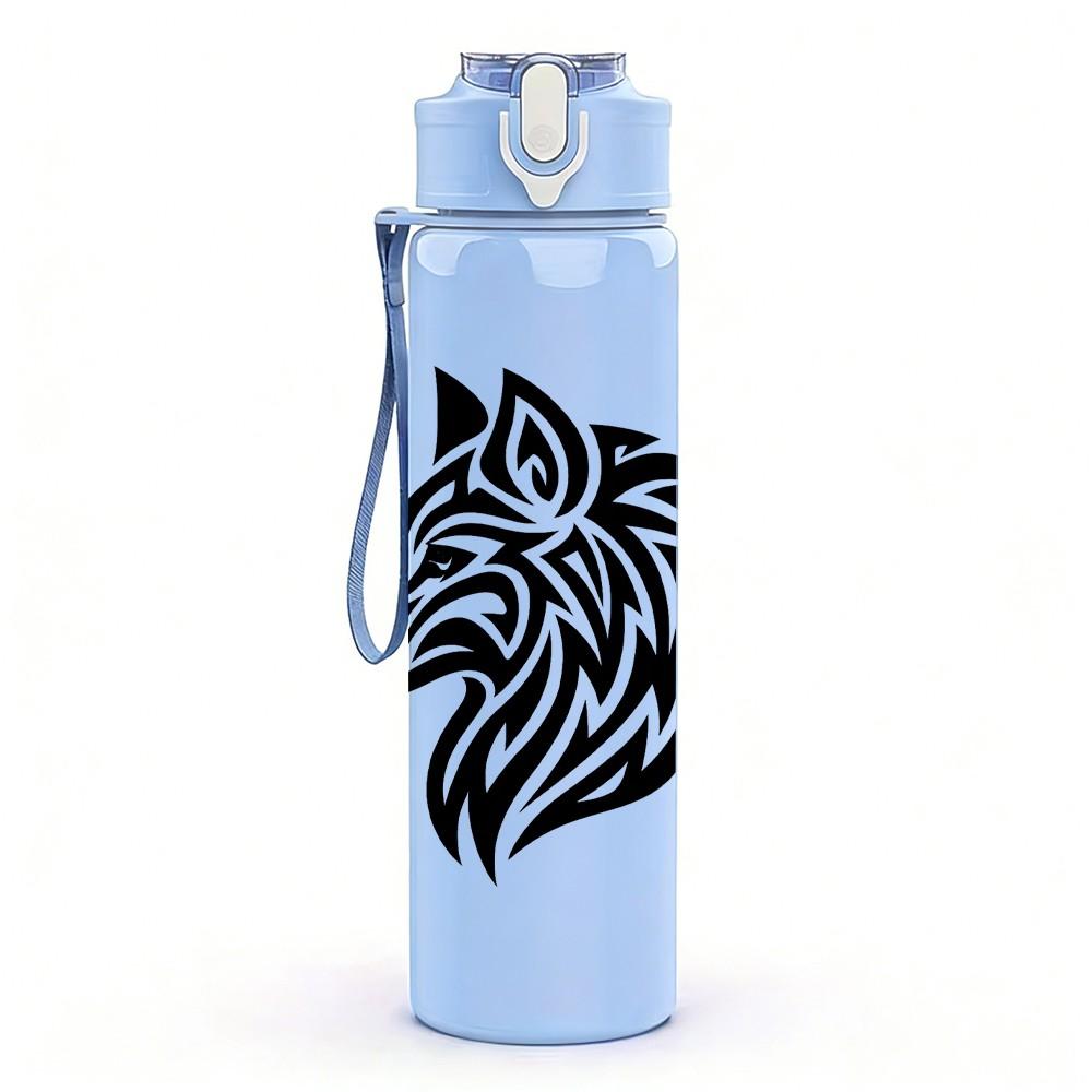 1PC Black Wolf Head Silhouette 750ml Color Plastic Sports Water Bottle Leakproof Flip Straw Lid Suitable for Sports Office Home Use