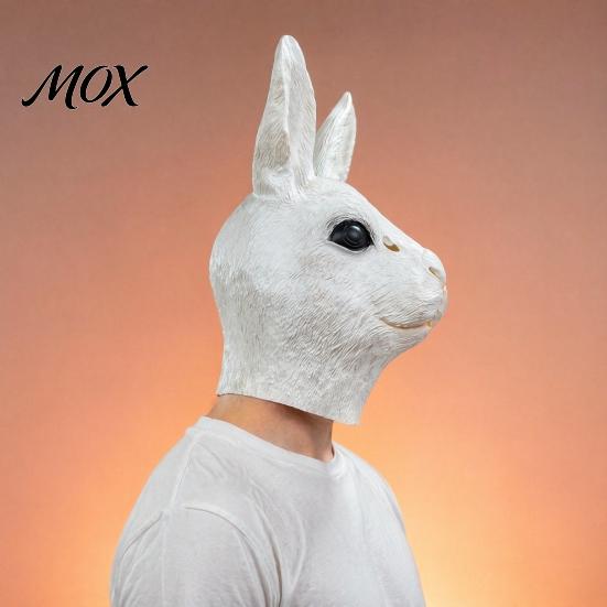 Comfortable Halloween Costume Masque Rabbit Head for Adults, Realistic Bunny Latex Hood, Unrestricted Vision Animal Carnival Cosplay Party Prop