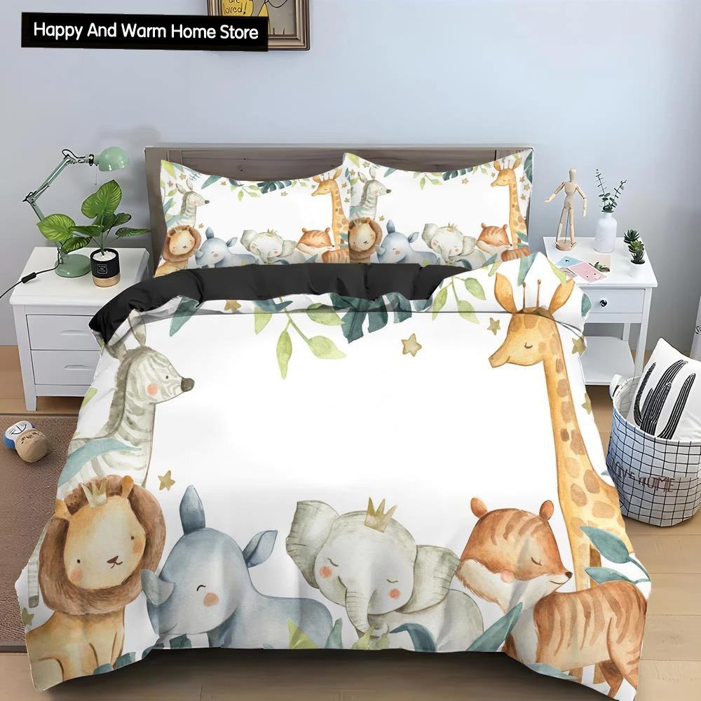 Cartoon Giraffe King Queen Duvet Cover Boys Girls Animal Bedding Set Wildlife Quilt Cover Polyester Comforter
