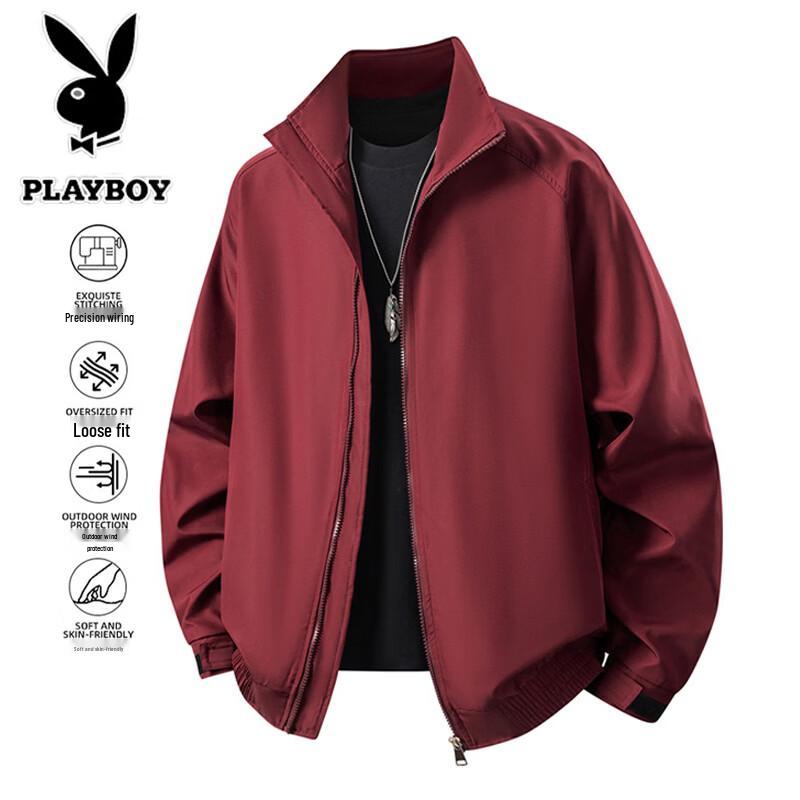 PLAYBOY Men's American-Style Stand-Collar Windbreaker Jacket