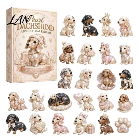 Christmas Tree Hanging Collectibles 2026 Dachshund Advent Calendar, 24 Days Dog Collectible Surprises with 2D Ornaments Festive Puppy Figures